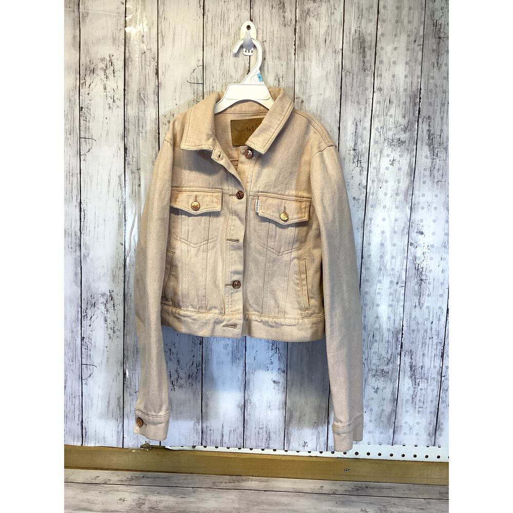 Women's Merle Roberts Beige Jean Jacket with Raw Hem - Size Small